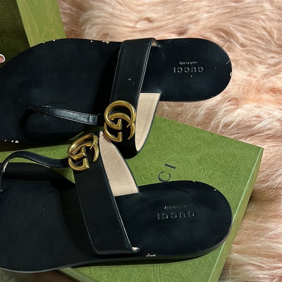 Gucci Marmont Leather Thong Sandals With Double G size 38.5 - Picture 2 of 12
